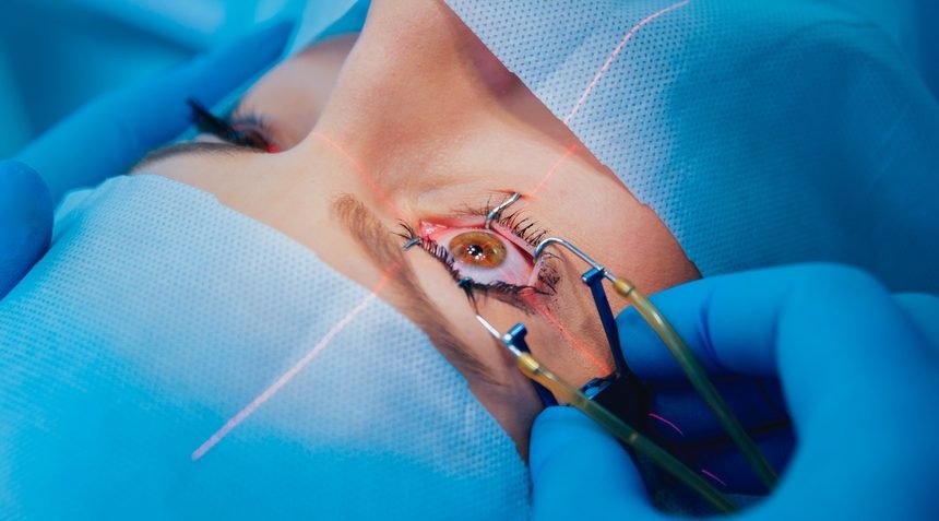 Laser vision correction being performed on a patient’s eye